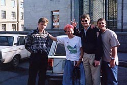 pinko-haired Stan and rocket scinetists and Russina driver and the rock and roll Lada in St. Petersburg - 1999